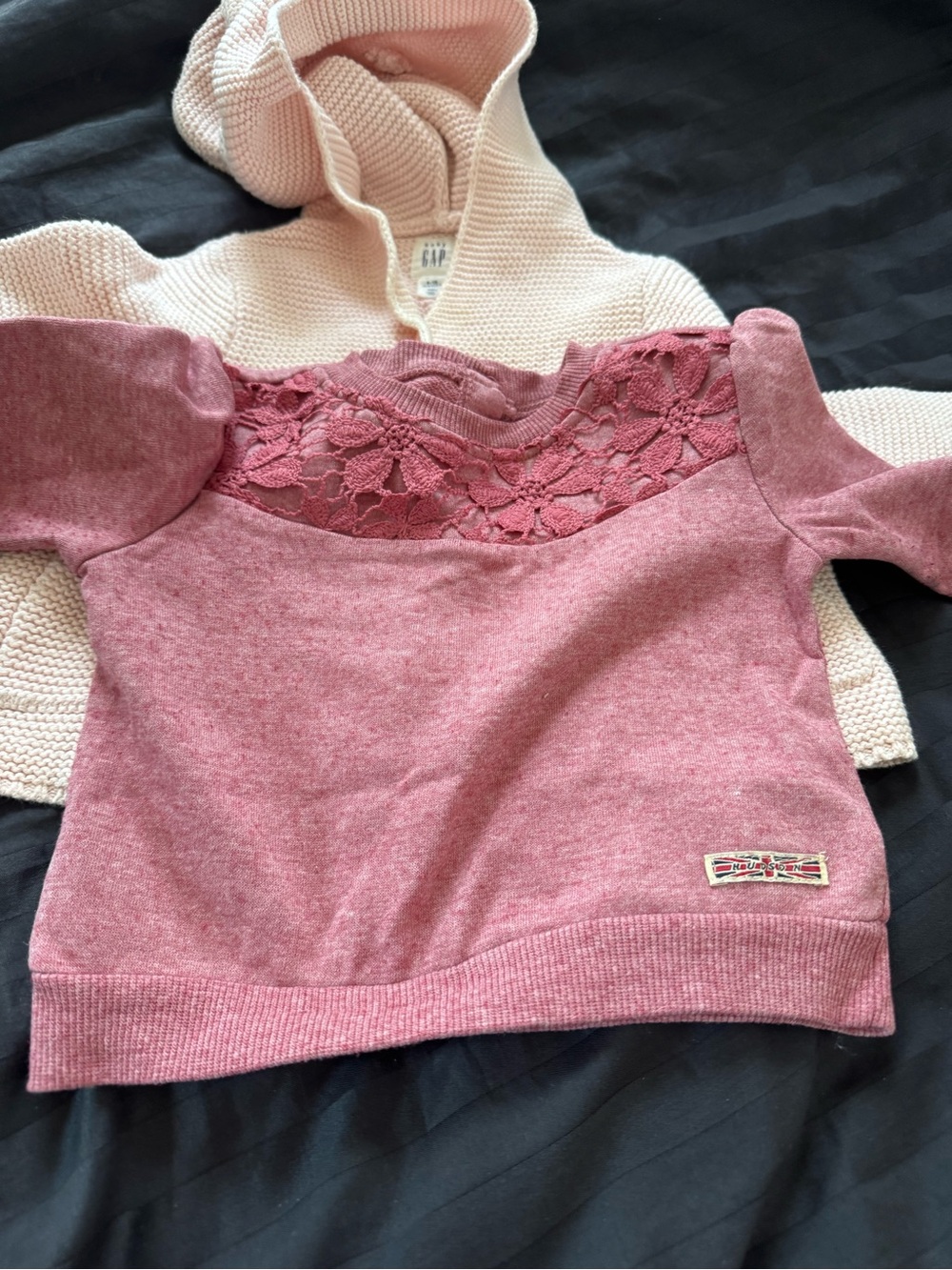 GAP Rose Pink Lace Yoke Off-the-Shoulder Sweater